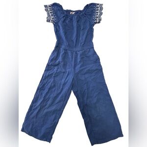 Cat and Jack Blue White Flower Shoulder Jumpsuit Size 6/7